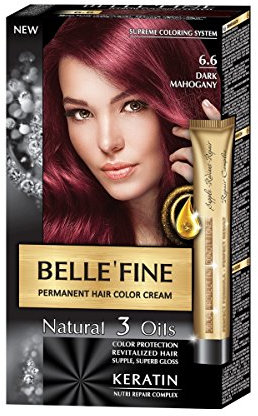 BELLE'FINE® - Black Series - Tinte permanente natural - Con 3 aceites y queratina - Caoba oscuro
