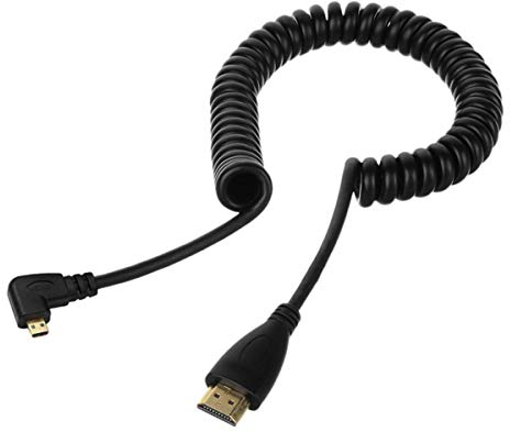 Stretch Spring Left & Right Angled 90 Degree Micro HDMI to HDMI Male HDTV Cable for Cell Phone & Tablet & Camera (Left Angled)