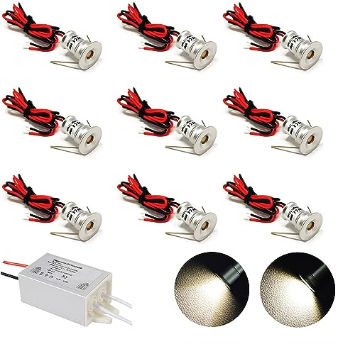 kpslucerna Mini LED Spots Einbaustrahler Deckenleuchte 9 Stück 12V 1W, die Einbaulampe, IP65 Spot, Eingebautes Deckenlicht Silber Licht für Küche, Treppe, Schrank, Flur (120° Warmweißes)