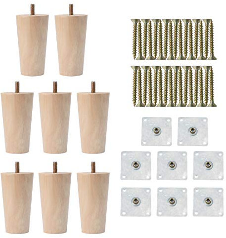 Sourcingmap Lot de 8 Pieds de Meubles Ronds en Bois Massif de 10,2 cm pour canapé, Chaise, Table, Placard, Armoire