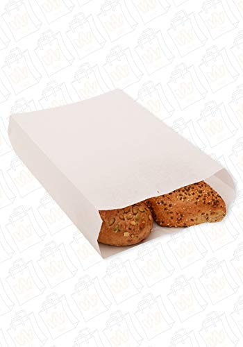 Wrede Verpackungen Bäckerfaltenbeutel 20+7,5x45cm weiß, Brötchentüte, Snacktüte, Bäckertüte, Umweltfreundlichem Kraftpapier, 40g/m², Lebensmittelecht, Recyclebar, 200 Stück