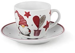 Excelsa 64132 Weihnachtswichtel Set aus 6 Kaffeetassen mit Untertassen, 90 ml, Porzellan, 6 x 5 x 10.5 cm