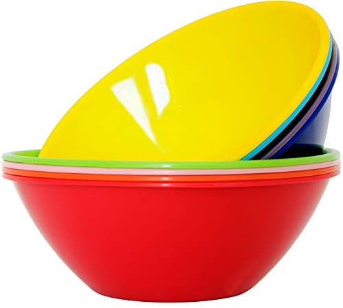 Youngever Lot d 9 Grands Bols en Plastique de 3L, Bols Mélangeurs, Bols Saladiers (Rainbow)