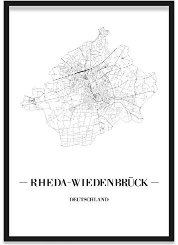 JUNIWORDS Stadtposter, Rheda-Wiedenbrück, Wähle eine Größe, 40 x 60 cm, Poster mit Rahmen, Schrift A, Weiß