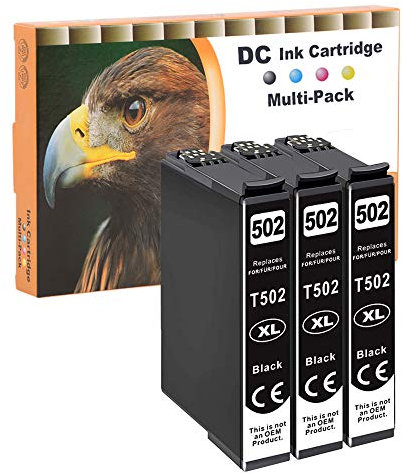 D&C 3x Black Druckerpatronen Kompatibel für Epson 502 XL für Epson Expression Home XP-5100 Series XP-5105 XP-5115 WorkForce WF-2800 Series WF-2860 D WF-2860 DWF WF-2865 DWF Drucker, 3x Schwarz