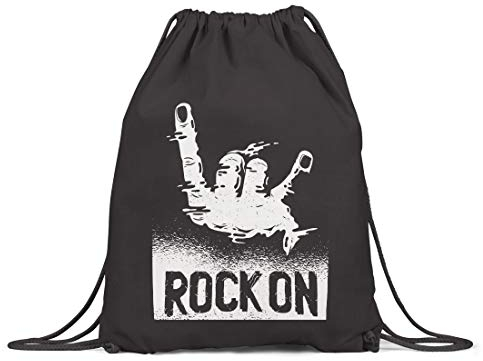 BLAK TEE Rock Hand Gesture Illustration Organic Cotton Drawstring Gym Bag Black