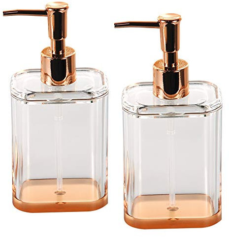 COM.TOP-Acrylic Soap Dispenser Set, Bathroom Accessories Set, Countertop Dispenser for Liquid Soap or Lotion (Rose Gold/Clear)