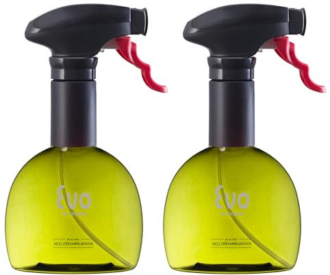 Evo Oil Sprayer Bottle, Non-Aerosol for Olive Cooking Oils, 8-ounce Capacity, Set of 2, Green