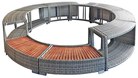 Panana Rattan Hot Tub Surround, 203cm Lazy Spa Surround Enclosure with Storage & Pump Cutout, All-Weather PE Wicker & Acacia Hardwood Steps for Outdoor Garden Patio Conservatory (Multi-Tonal Grey)