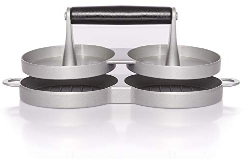 Doppelt Burgerpresse Hamburgerpresse Burger Pattie Patty Presse XXL aus Aluguss Burger-maker 12cm Durchmesser Holzgriff Grill-zubehör edelstahl grillen küche gasgrill geschenke für männer groß 15cm