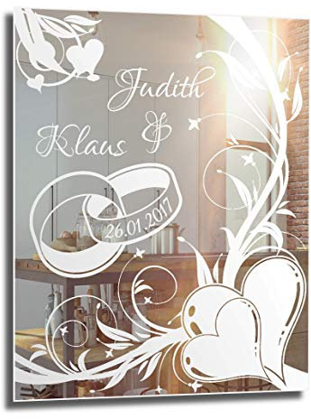 Motivspiegel Ehe 1 - verschiedene Größen - Spiegel mit Gravur Hochzeitsgeschenk Hochzeit Brautpaar personalisiert