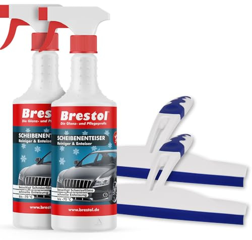 SCHEIBENENTEISER 2x 750 ml + 2x Abzieher mit Doppellippe - bis -70 °C Antifrost Anti-Frost Klarsicht Enteiser Scheibenenteiser Türschlossenteiser Klare Sicht