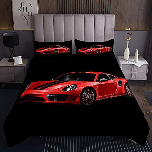 Tbrand Rennsportwagen Tagesdecke 220x240cm Extremsport Thema Bettüberwurf Modern Cool Rot Auto Steppdecke für Jungen Mädchen Automobile Stil Schwarz Wohndecke