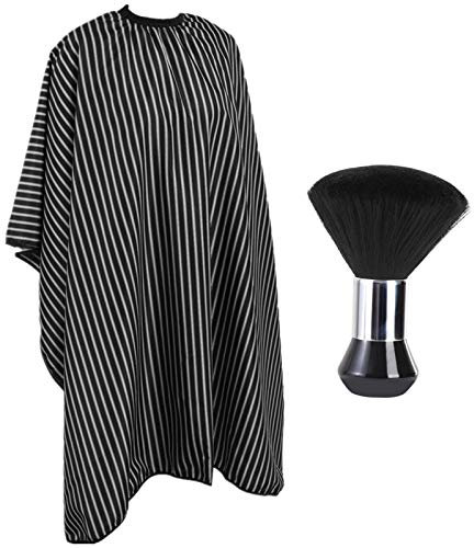 YELEGAI Capa profesional para cortar el pelo con cepillo para el cuello, capa de peluquería de gran tamaño para hombres, mujeres y niños (negro con rayas blancas)