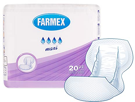 Farmex - Windeln für Erwachsene fūr Inkontinenz - Windelförmige Saugfähigkeit MAXI - TNT saugfähig, latexfrei, atmungsaktiv und hypoallergen - zart auf der Haut - 20 Stück