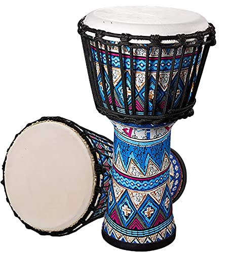 FISISZ Djembe Trommel Djemben Buschtrommel Afrika-Style Handarbeit Drum Bongo Kongo Ziegenfell Ziegenleder für professionelle Kinder (Blanco : Azul, Size : 8in)