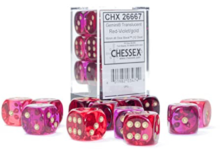 Gemini® 16mm d6 Translucent Red-Violet/gold Dice Block™ (12 dice)