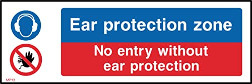 Ear Protection Zone No Entry Without Ear Protection Sign - 150mm x 50mm - Self Adhesive Sticker (MP13)