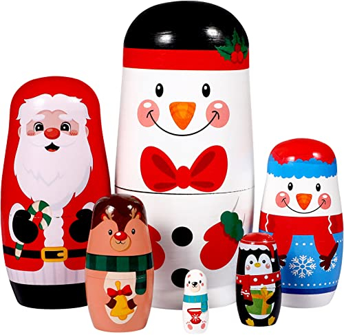 Ciieeo 6 Stücke Weihnachten Russische Nistpuppen Holz Matrjoschka Puppen Weihnachten Russische Holz Stapeln Verschachtelte Stapelpuppen Spielzeug für Weihnachtsfeier