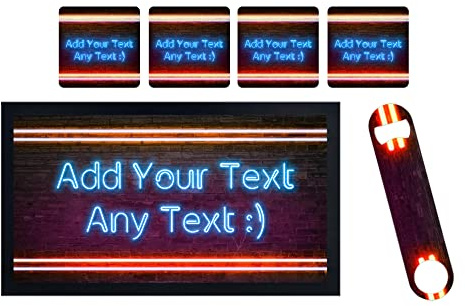 ShopQuality4U Personalise Cocktail Bar Runner Mat, optional: Matching Bottle Opener & 4x Drinks Coasters, Gift Set | Beer Gifts Home Bar Accessories for Pub Bars Man Cave Him Her Gin Oclock