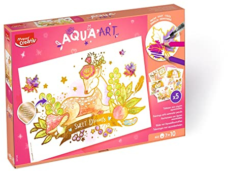 MAPED Creativ - Aqua'Art Animaux de la forêt - Activité Aquarelle pour Enfants - Coloriage aux Crayons Aquarellables + Pinceau - 5 Affiches Effets Métallisés à Colorier et Personnaliser - Dès 7 Ans