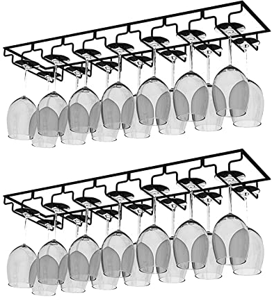 AcornFort W16 Lot de 2 porte-verres à vin sous Armoire avec 7 Rangées 14 coupes pour Cuisine, Bar, Restaurant Noir