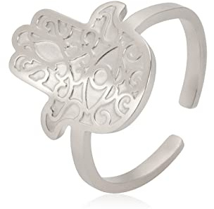 kkjoy Hand der Fatima Ring Edelstahl Verstellbar Khamsah Ägyptisches Auge Offene Finger Ringe Hamsa Amulett Geschenk für Frauen Mädchen