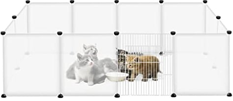 UISEBRT Freigehege Gittergehege für Kaninchen, Meerschweinchen Käfig Gehege, Kleintierkäfig inkl. Tür, Welpenauslauf Kleintiergehege Freilaufgehege für Innen und Aussen, 145x75x48 cm, Transparent