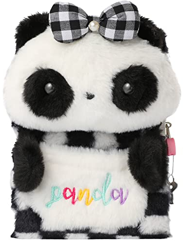 PinkSheep Panda Tagebuch für Mädchen mit Schloss und Schlüssel, Plüsch Panda Notebook Journal mit 160 Seiten zum Schreiben und Zeichnen, Geburtstagsgeschenk für Schüler Studenten Jugendliche Kinder