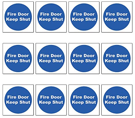 Stcky Fire Door Safety Vinyl Signs [Pack of 12] - Fire Door Keep Shut Sign (100mm x 100mm)