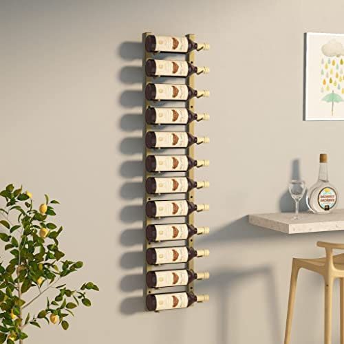 WIFESE Wand-Weinregal für 12 Flaschen Golden Weinflaschenhalter Weinregal Wand GeträNkeregal Weinregal Metall Flaschenregal Schmal Weinregal Stapelbar Schnapsregal Eisen 12,5x2,5x116 cm