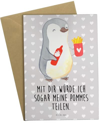 Mr. & Mrs. Panda Klappkarte Pinguin Pommes - Geschenk, glückwunschkarten, Freundin, für Frauen, weihnachtskarten, Hochzeitstag, Valentinstag, dankeskarten, hochzeitskarten, einladungskarten, Freund