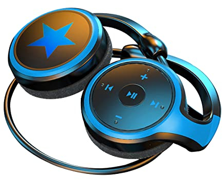 Cuffie Bluetooth 5.0 Senza Fili, Auricolari Sportivi con Gancio all'orecchio & Microfono a Cancellazione de Rumore, Supporto TF Card e Radio FM, Pieghevoli Wireless Auricolare MP3 Stereo Corsa Blue