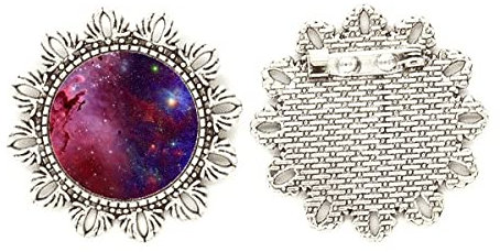 Brosche mit Wolken, Sterne, Galaxie, Silber, Blume, Haken, M