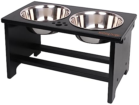 Raised Dog Bowls for Large Dogs, Elevated Dog Bowls Large Breed, Dog Bowl Stand Bamboo with 2 Stainless Steel bowls by Nothing burger(Black)