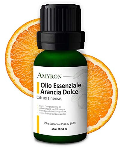 Olio Essenziale Arancia Dolce 15ml AMYRON | Citrus Sinensis Naturale E Puro Al 100% | Ideale Per Aromaterapia E Uso Terapeutico | Diffusore Oli Essenziali | Massaggi aromatici | Uso Alimentare No OGM