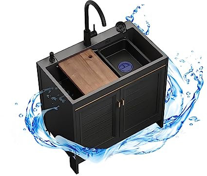 WYOERN Lavandino da Cucina Commerciale,Lavandino da Esterno a Libera Installazione,Lavello Esterno Giardino,Lavello da Bar,per Garage e Cortile,Ristorante,Lavanderia (Size : 80 * 45 * 80cm)