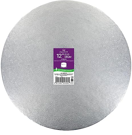 Culpitt ECO Cake Board | 12 - 5 Pack | Cake Drum, Silver Fern, 12 Inch (304mm) Round, 0.5 Inch (12mm) Thick, (Pack of 5 Boards)