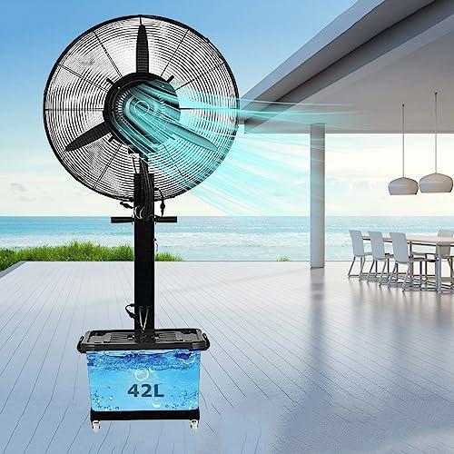 Lnder 320W Industrial Outdoor Misting Pedestal Fan High Velocity Oscillating Fan With 3 Speed Moving Standing Fans W/Standalone Misters Tank Easy To Clean Space Cooling (Size : 380W/30in)
