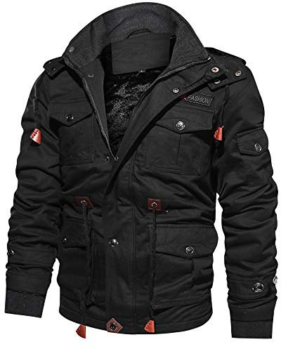 Herren Übergangsjacke Leicht Winter Jacke Herbstjacke Fliegerjacke Stehkragen Bomberjacke Baumwolle Army Feldjacke Cargo Jacke Männer Blouson Windbreaker(Black,4XL)