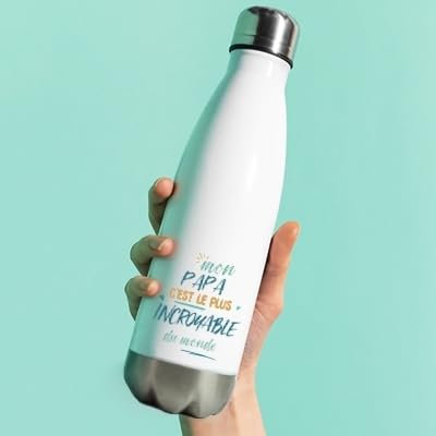 CADEAUX.COM - Gourde Papa Le Plus... - Cadeau Personnalisable - Gourde Isotherme Personnalisée - 500ml - Bouteille Thermos avec Message - Idée Cadeau Original - Cadeau Homme