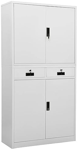 TANZEM Büroschrank, Aktenschrank, Werkzeugschrank, Metallschrank, Stahlschrank, Kellerschrank, Universalschrank, Lagerschrank, Garagenschrank, Hellgrau 90x40x180 cm Stahl