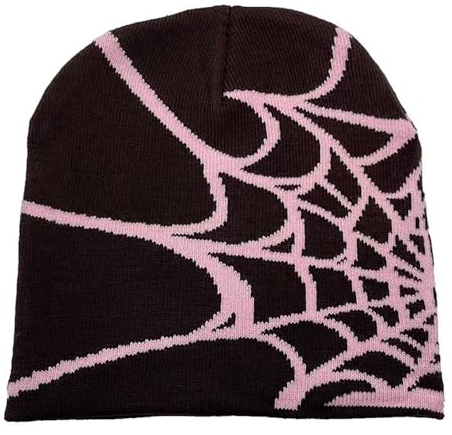 YUERFEILA Damen Graphic Beanie Skull Hat MEA Culpa Y2K Strickmütze Warme Wintermütze für Geschenke, Spider-Schwarz & Pink, Einheitsgröße