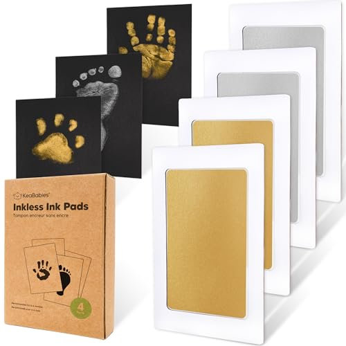 Handabdruck und Fußabdruck Baby Abdruckset - 4pcs Handabdruck Baby Tintenloses Stempelkissen - Baby Fussabdruck Set, Hand Abdruckset - Abdruckset Baby Geschenk - Pfotenabdruck Set Hund (Gold/Silver)