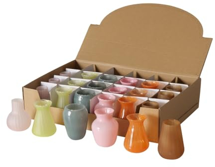 6 x Vase Nolan Beige, Grün, Hellgrün, Hellorange, Rosa, Weiß, Glas Höhe 8 cm