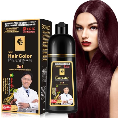 Schwarze Haare färben, Haare färben Shampoo für Männer und Frauen, Haarfarbe Shampoo für graue Haare Abdeckung, Shampoo Para Canas, Haare färben Shampoo 3 in 1, 16.9 Fl Oz (Dark Wine Red)