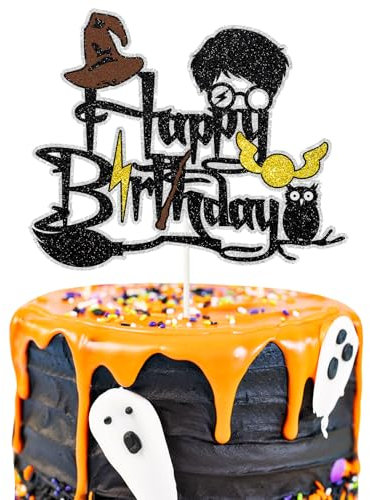 Magical Wizard Happy Birthday Cake Topper - Magical School Wizard Cake Decor - Harry Theme Baby Shower Kids Birthday Party Decorations