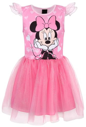 Disney Minnie Mouse Abito Rosa con Tulle, Maniche Corte, Abito da Bambina 8-9 Anni