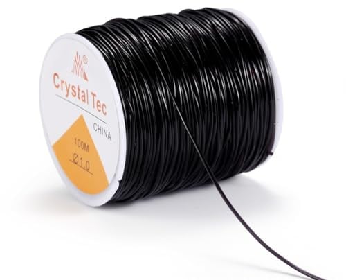 Rockreyoa 60M Nylonfaden Starker Gummiband für Armbänder Elastisches Schmuckschnur Transparente Schnur zum Aufhängen Nylondraht Nylonschnur für DIY Handwerk Schmuckherstellung Schwarz 0.6mm