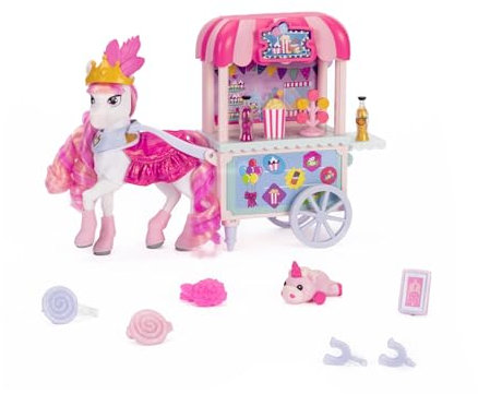 Jakks Pacific Wild Manes Pferdespielzeug für Mädchen, Candi-Spielzeugpferd mit beweglichen Vorderbeinen, Süßwarenwagen, empfohlen für Kinder ab 3 Jahren